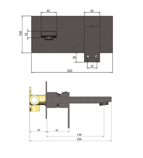 Meir Square Wall Basin Mixer and Spout